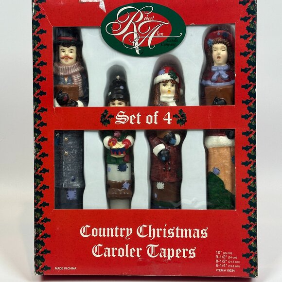 NEW Vintage Robert Alan Candle Company COUNTRY CHRISTMAS CAROLER TAPERS Set of 4 - Picture 1 of 6